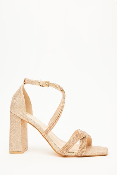 Wide Fit Gold Diamante Heeled Sandals